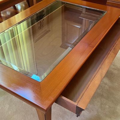 3-Piece Solid Wood Glass "Display Top" ~ Sliding Drawer Living Room Set