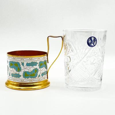 Russian Enameled Podstakannik Tea Glasses ~ Set Of Four (4)