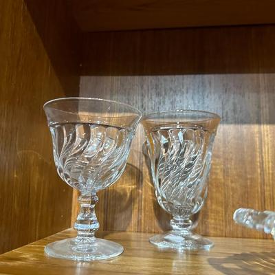 lot of 3 fostoria swirl glass pieces including a devided serving dish.