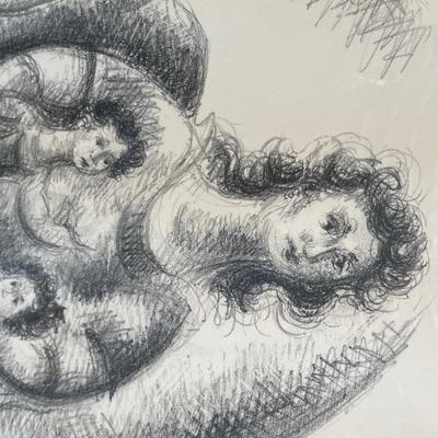 "The Family" Signed Lithograph of Mother and Children by Cham Gross 1969