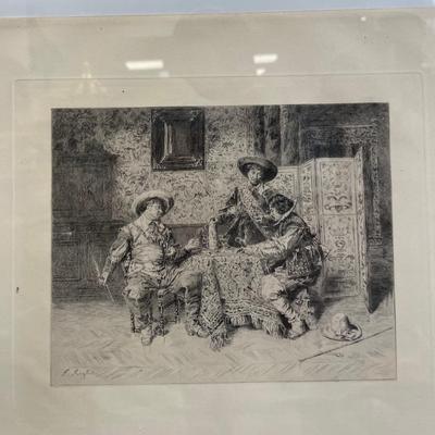 Ferdinand Roybet Etching "Pant de Cartes"