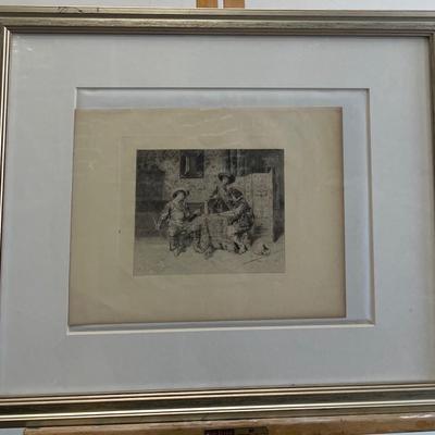 Ferdinand Roybet Etching "Pant de Cartes"