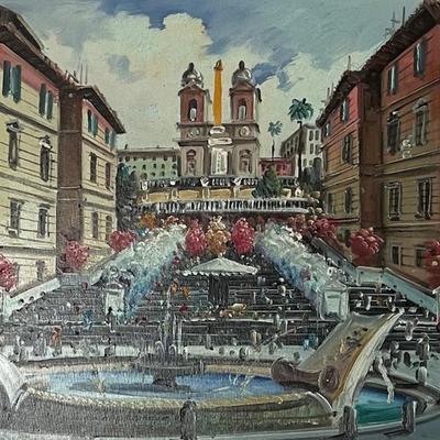 Signed Oil Canvas Painting of the Spanish Steps