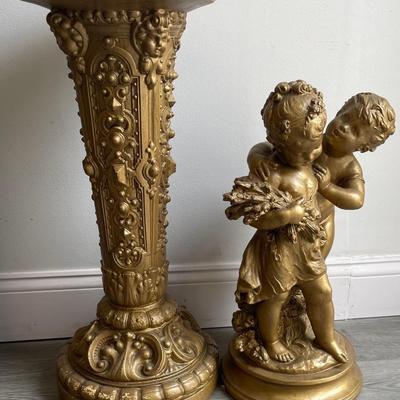 Large Gilt Coated Cherubs on a Stand