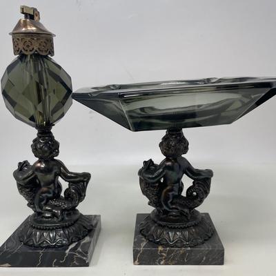 Vintage Cherub Ashtray and Lighter