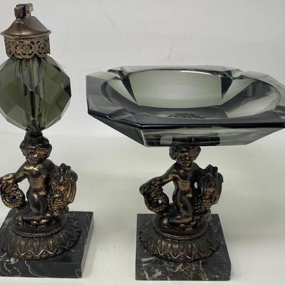 Vintage Cherub Ashtray and Lighter