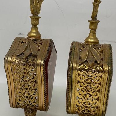 Twin Vintage Art Nouveau Style Cast Brass Perfume Bottle