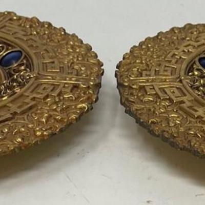 Pair Limoges French Brass w/ Plaques