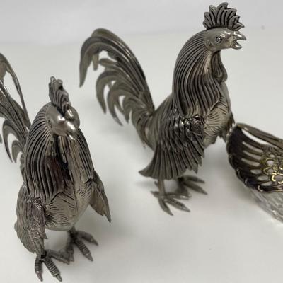 Collection Pair Silverplated Rooster, Swan, and Two Birds Stopper