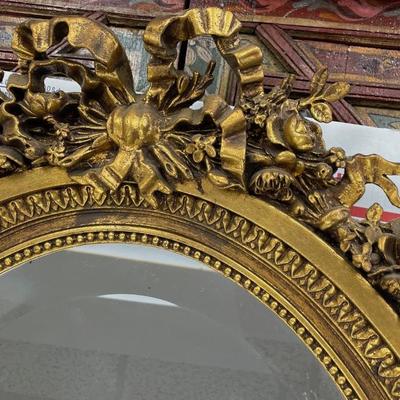 Gorgeous Large Figurine Gilt Louis VI Style Mirror w/ Candle Holder