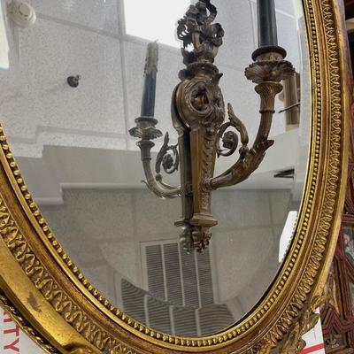 Gorgeous Large Figurine Gilt Louis VI Style Mirror w/ Candle Holder