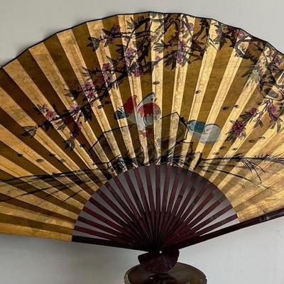 Signed Oversized Chinese Hand Painted Fan