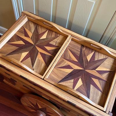 Inlaid Wooden Costa Rica Bar Cart
