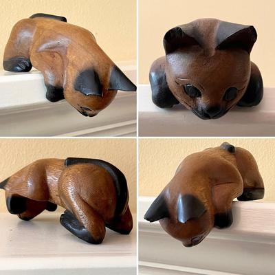Solid Wood Carved Cat Shelf Sitters ~ Set Of Four (4)