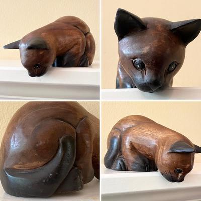 Solid Wood Carved Cat Shelf Sitters ~ Set Of Four (4)