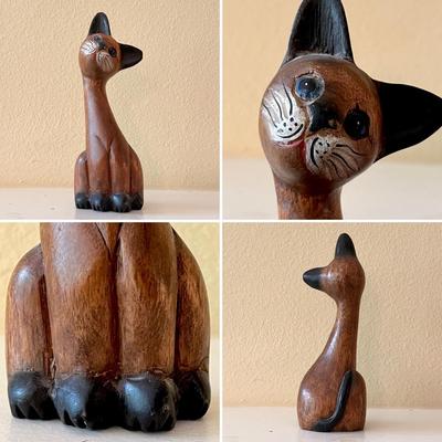 Solid Wood Carved Cat Shelf Sitters ~ Set Of Four (4)