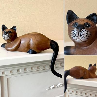 Solid Wood Carved Cat Shelf Sitters ~ Set Of Four (4)