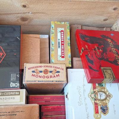 Wood crate full of cigar boxes