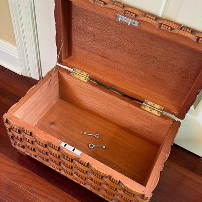 Solid Wood Hand Carved Fish Wicker Style Storage Box