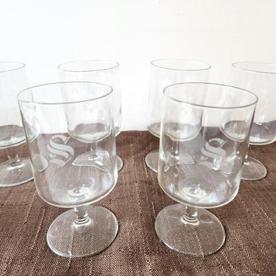 Lot #82 Lot of 6 Footed Goblets - Barware - Etched initial "S"