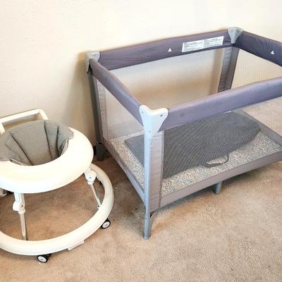Lot #84 Coscco Fold Up Infant Bed/playpen and Baby walker - like new