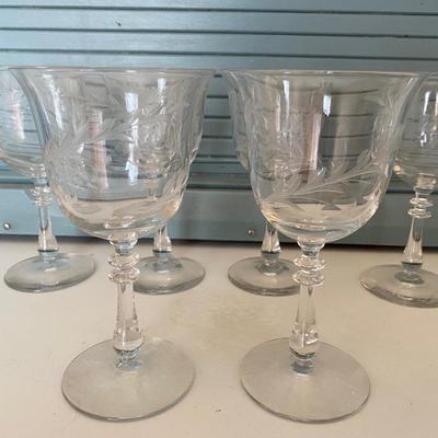 Set of 6 Vintage Gorham cut crystal etched wine glasses