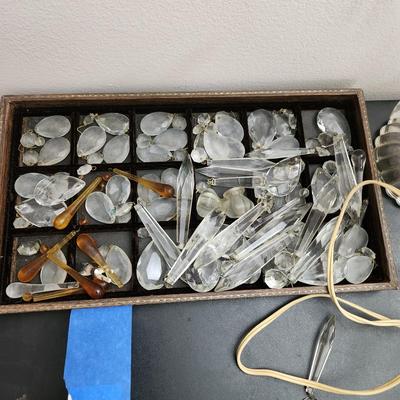 Lot of hanging Crystals and Vintage Crystal Table Lamp