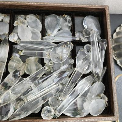 Lot of hanging Crystals and Vintage Crystal Table Lamp