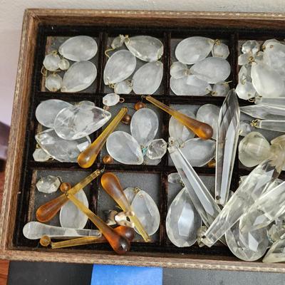 Lot of hanging Crystals and Vintage Crystal Table Lamp