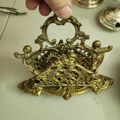 Collectable Lot 6 Cherub Napkin Rings Cherub Lighter Metal Plate Ornate Letter Holder