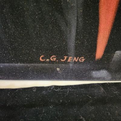 2 Vintage Nude Woman Oil on Velvet painting C.G. Jeng