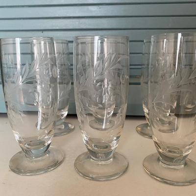 Set of 6 Vintage Gorham cut crystal etched juice glasses