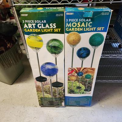 2 Boxes 3 Pieces Art Glass & Mosaic Garden Light Sets