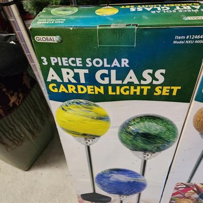 2 Boxes 3 Pieces Art Glass & Mosaic Garden Light Sets