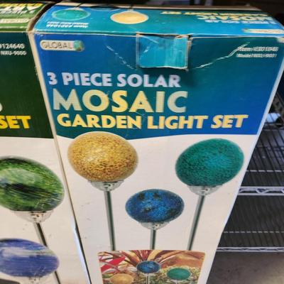 2 Boxes 3 Pieces Art Glass & Mosaic Garden Light Sets