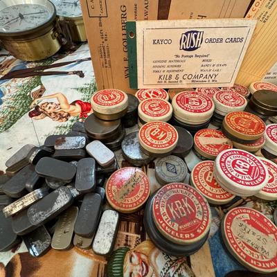 Large lot of vintage watch part tins