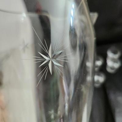 Mid Century Starburst Glass Pitcher Shot Glasses Smoked Glasses