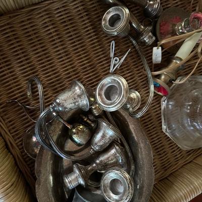 OIL LAMP, SCRAP STERLING, SILVERPLATE, OTTOMAN