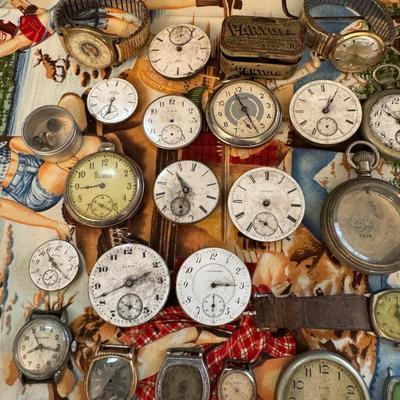 Pocket watch cases, movements, wristwatches - Steampunk Boneyard lot
