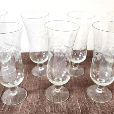 Lot #89 Lot of Vintage Footed Glasses - Acid Etched Grape Design
