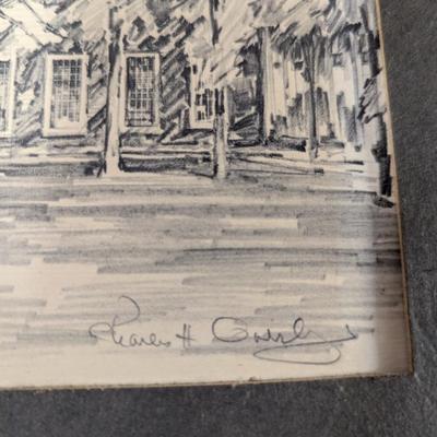 Framed Baker Memorial Library - Dartmouth College Drawing Signed By The Artist