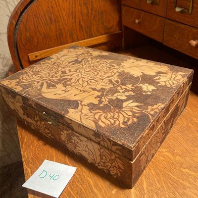 D40-wooden box, old newspapers, and photo, etc.