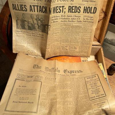 D40-wooden box, old newspapers, and photo, etc.