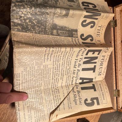 D40-wooden box, old newspapers, and photo, etc.
