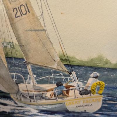 Framed Painting Sailboat Signed By Artist AC Larson