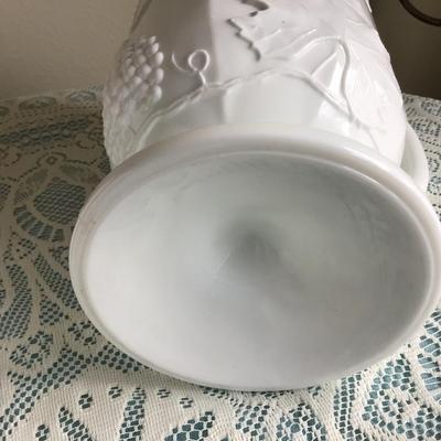 Milk Glass Grape and Leaf Pattern Pitcher and 5 Glasses