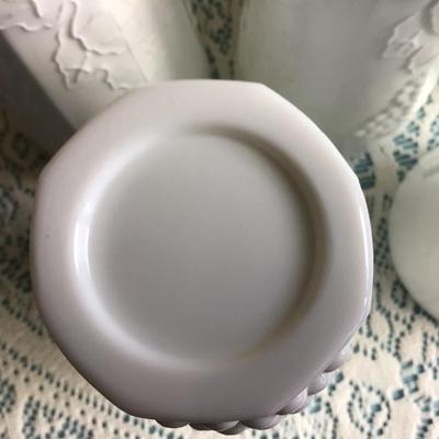 Milk Glass Grape and Leaf Pattern Pitcher and 5 Glasses