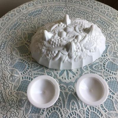 Milk Glass Grape and Leaf Console Bowl, and Candle Holders