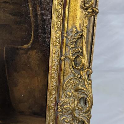 Framed Gold Leaf Oil On Canvas "Motherless Lamb"