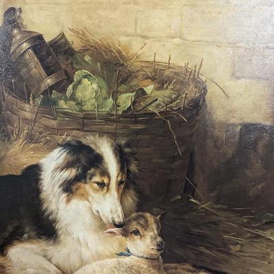 Framed Gold Leaf Oil On Canvas "Motherless Lamb"